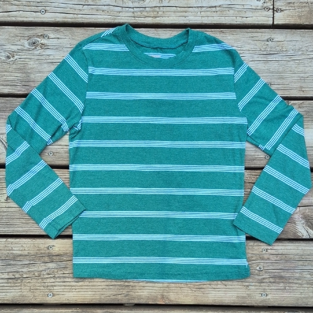 Green And White Stripped Long Sleeve Tee